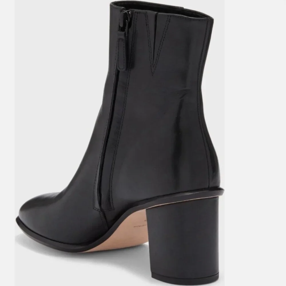 Tory Burch Brooke Stamped Block Heel Bootie – Black Leather – 9.5